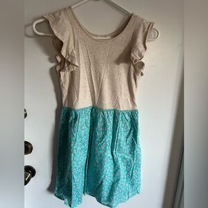 GAP Cream Top with Teal Floral Skirt Kids Dress
